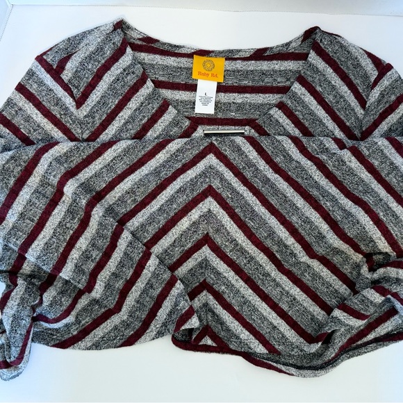 Ruby Rd Stripe Maroon Silver Metalic Thread Tunic Blouse XL SharkBite Hem Large - Picture 7 of 16